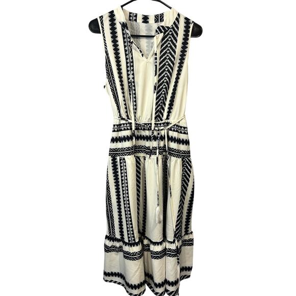 NEW cupshe dress blue cream tassels sleeveless women's size small - Picture 1 of 8
